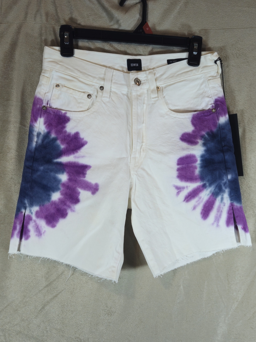 Edwin Cai Short Size 26 Womens 7" Inseam Sunset White Purple Denim Tie Dye NWT